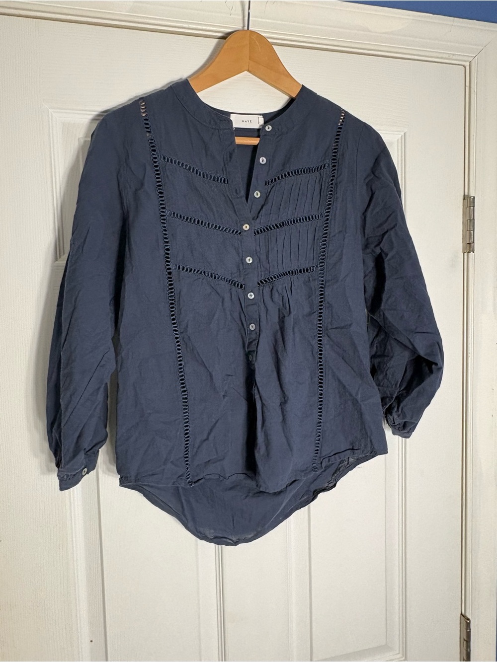 Women's Navy Button-Front Pintuck Shirt